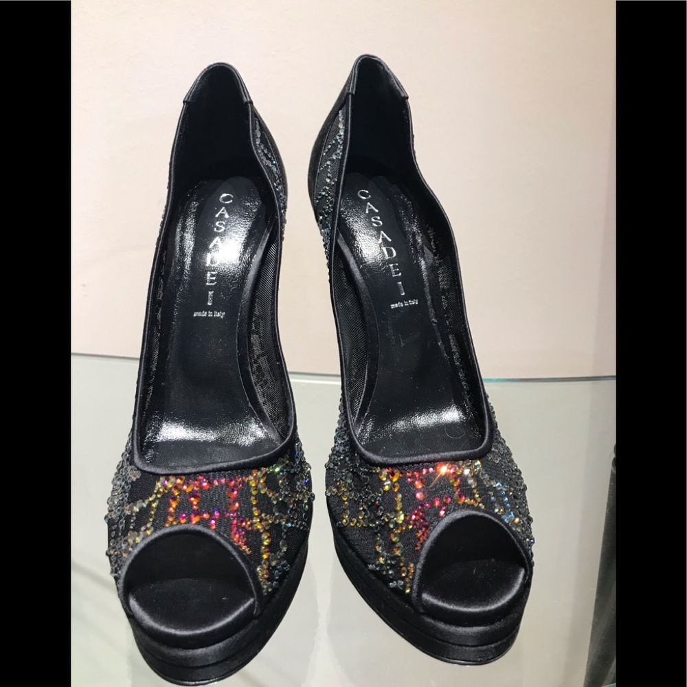 Casadei made in Italy Swarovski crystal peep toe
